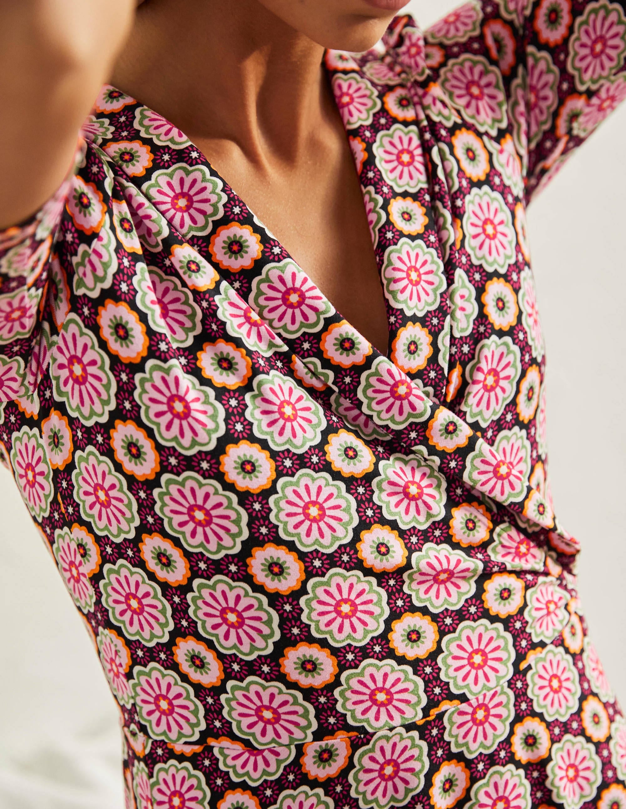 Fixed Wrap Jersey Dress-Black, Opulent Daisy - Image 2