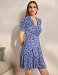 Jerseykleid mit fixierter Wickeloptik-Wellenblau, Orientalischer Vogel