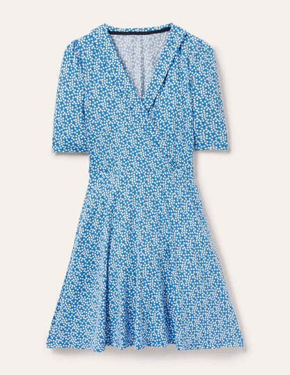 Jerseykleid mit fixierter Wickeloptik-Marokkoblau, Getupft-5