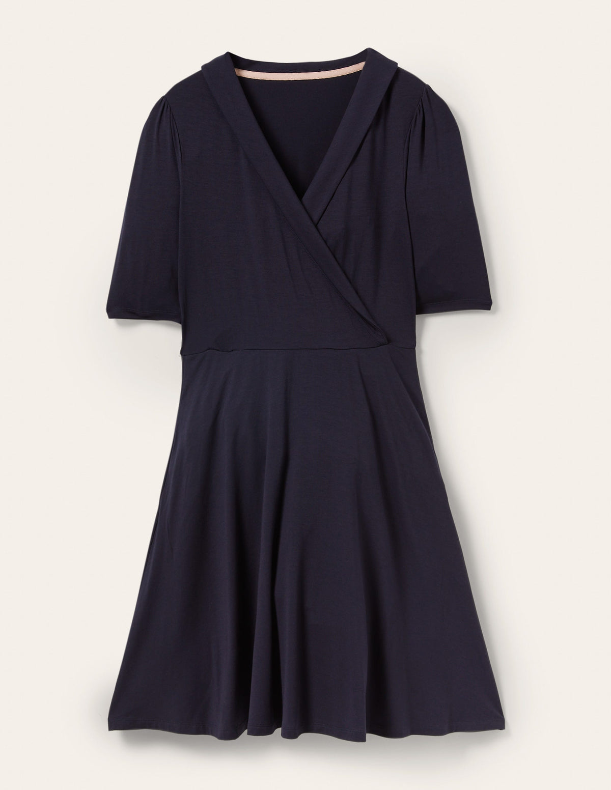 Jerseykleid mit fixierter Wickeloptik-Marineblau-5