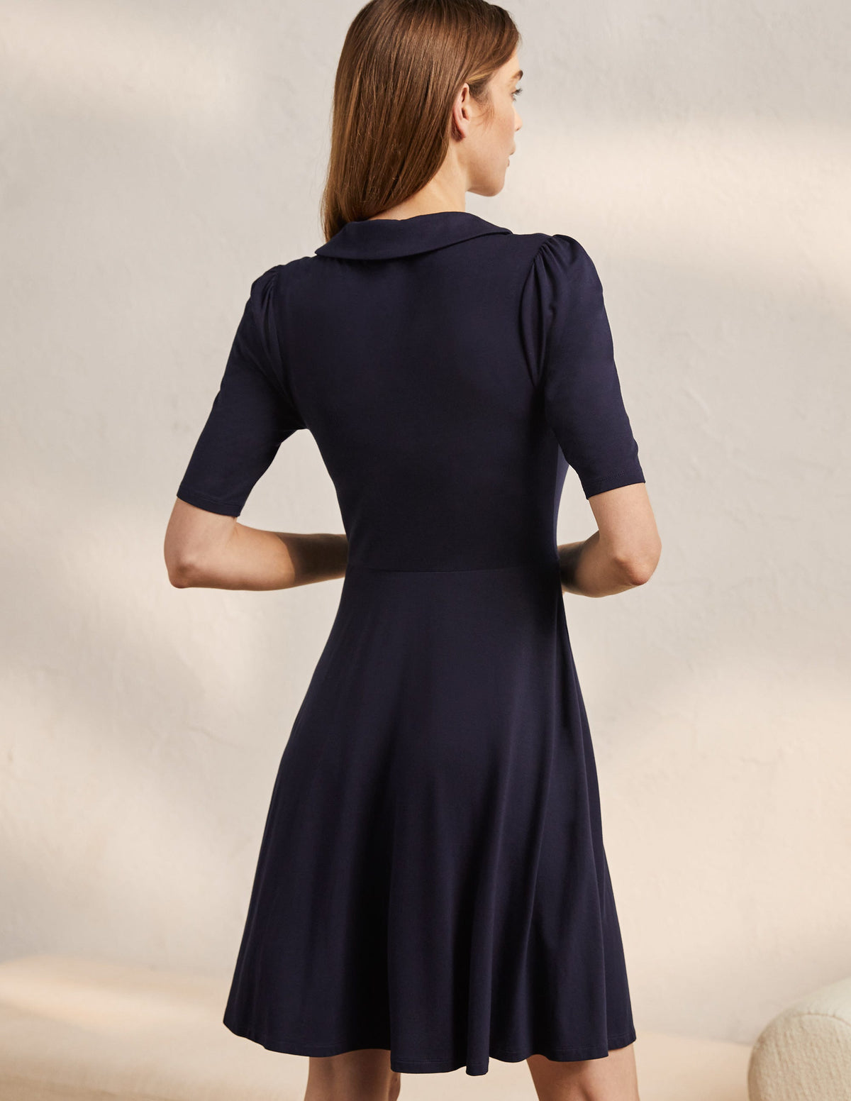 Jerseykleid mit fixierter Wickeloptik-Marineblau-3