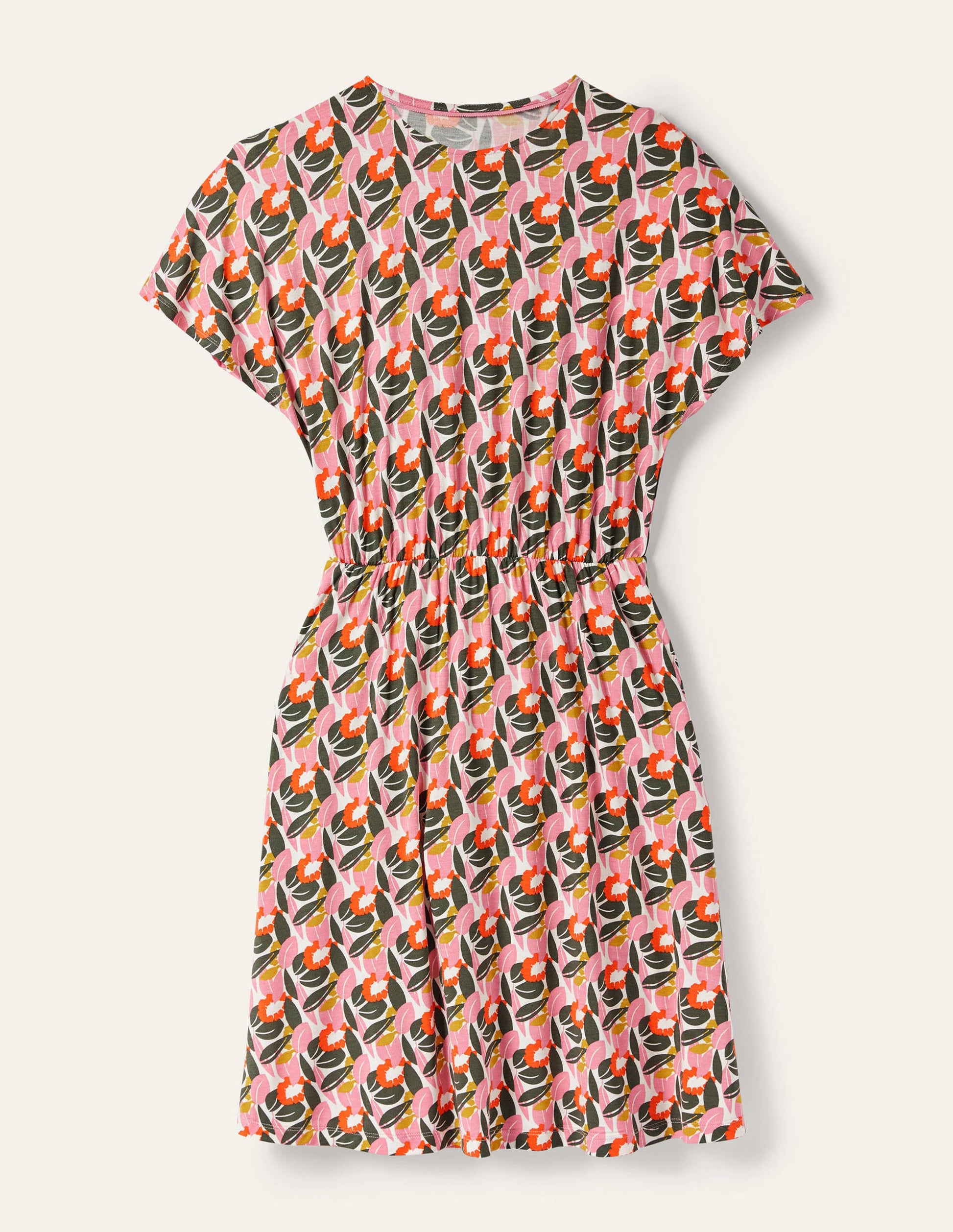 Flutter Sleeve Jersey Dress-Ivory, Abstract Bloom-5