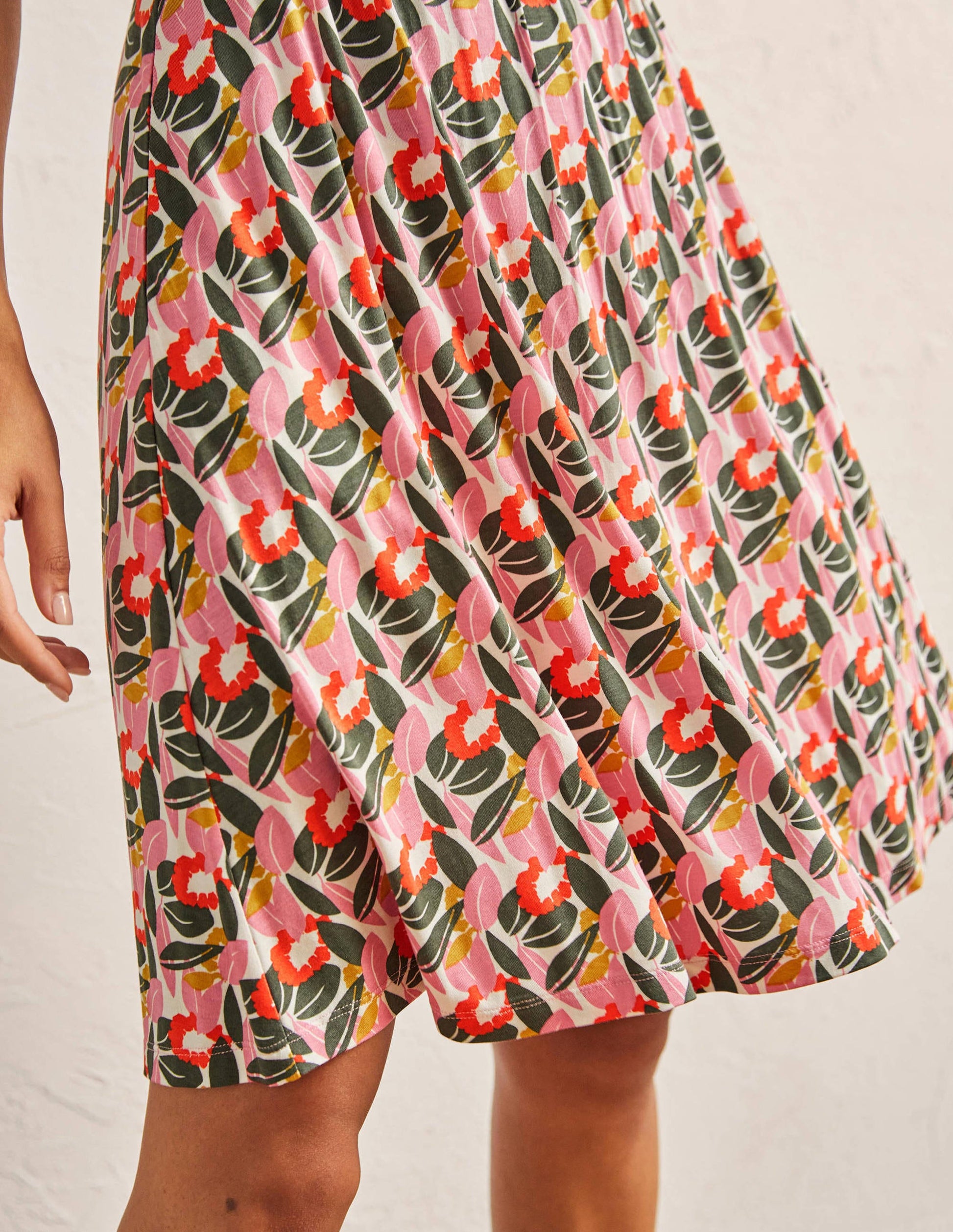 Flutter Sleeve Jersey Dress-Ivory, Abstract Bloom-2