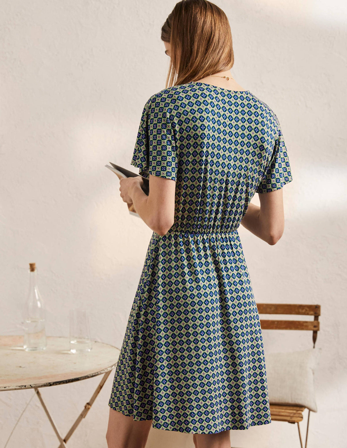 Jerseykleid mit Flatterärmeln-Englischer Efeu, Marokkanischer Diamant-3
