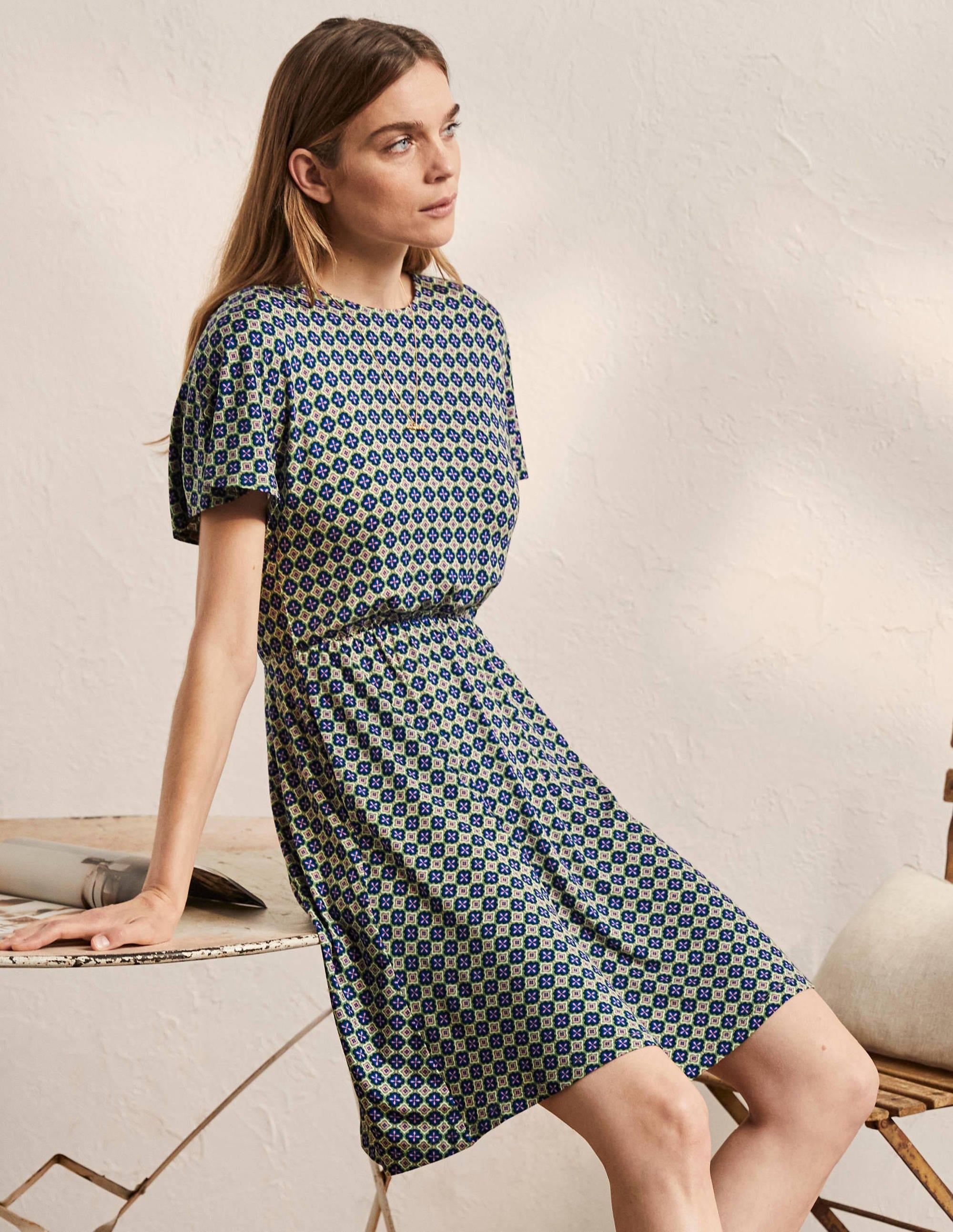 Jerseykleid mit Flatterärmeln-Englischer Efeu, Marokkanischer Diamant - Image 4
