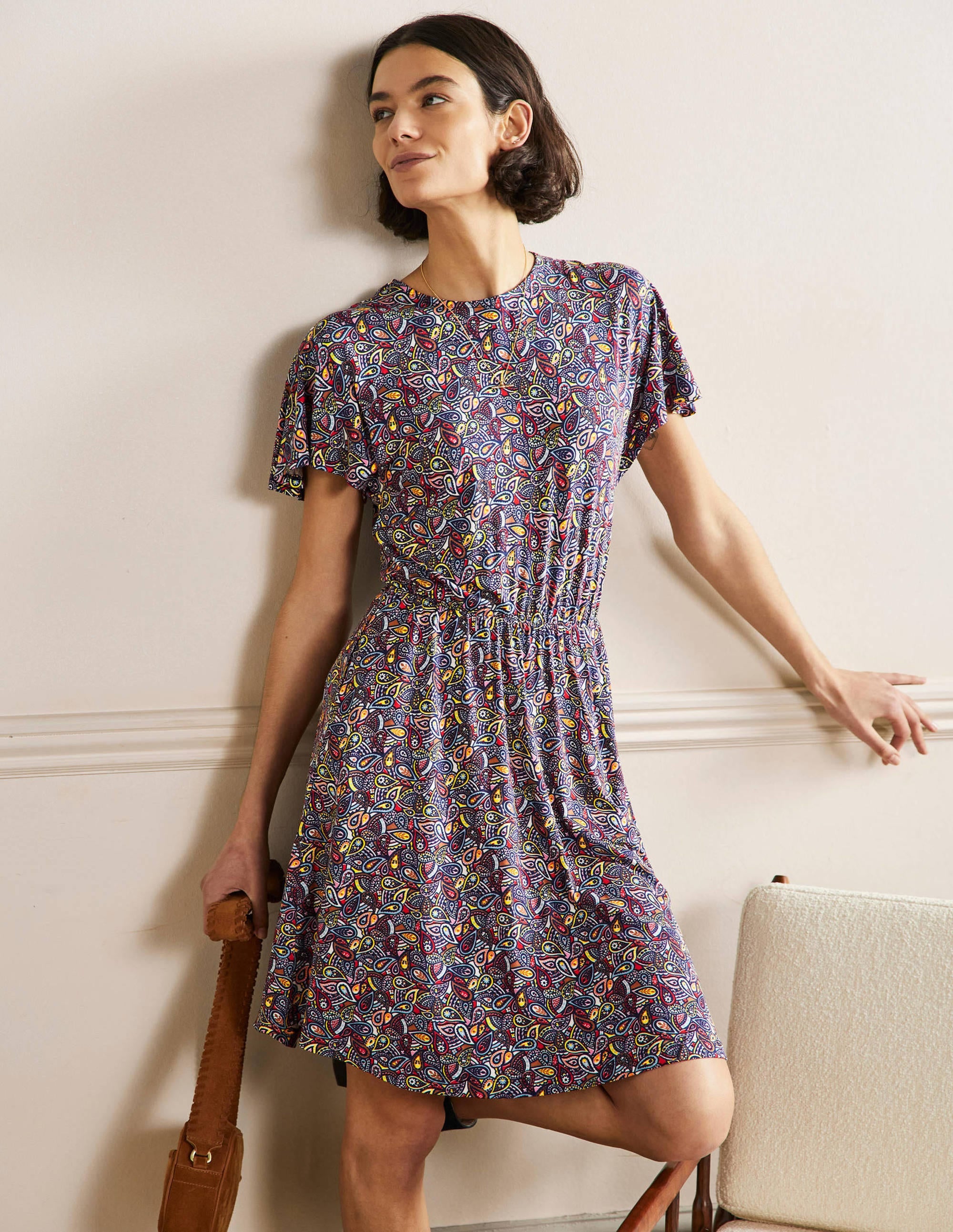 Jerseykleid mit Flatterärmeln-Navy, Paisleymuster - Image 2