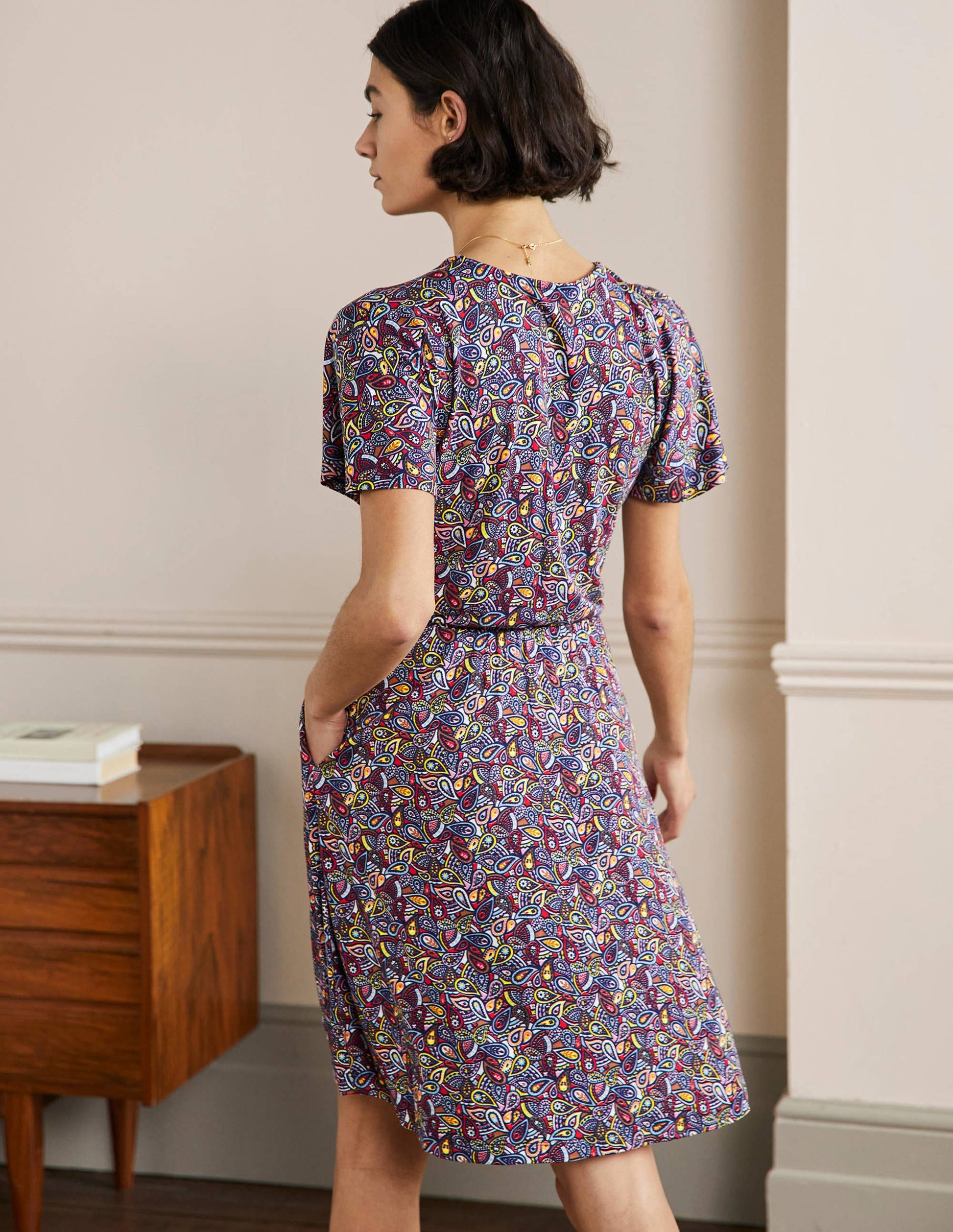 Jerseykleid mit Flatterärmeln-Navy, Paisleymuster-4