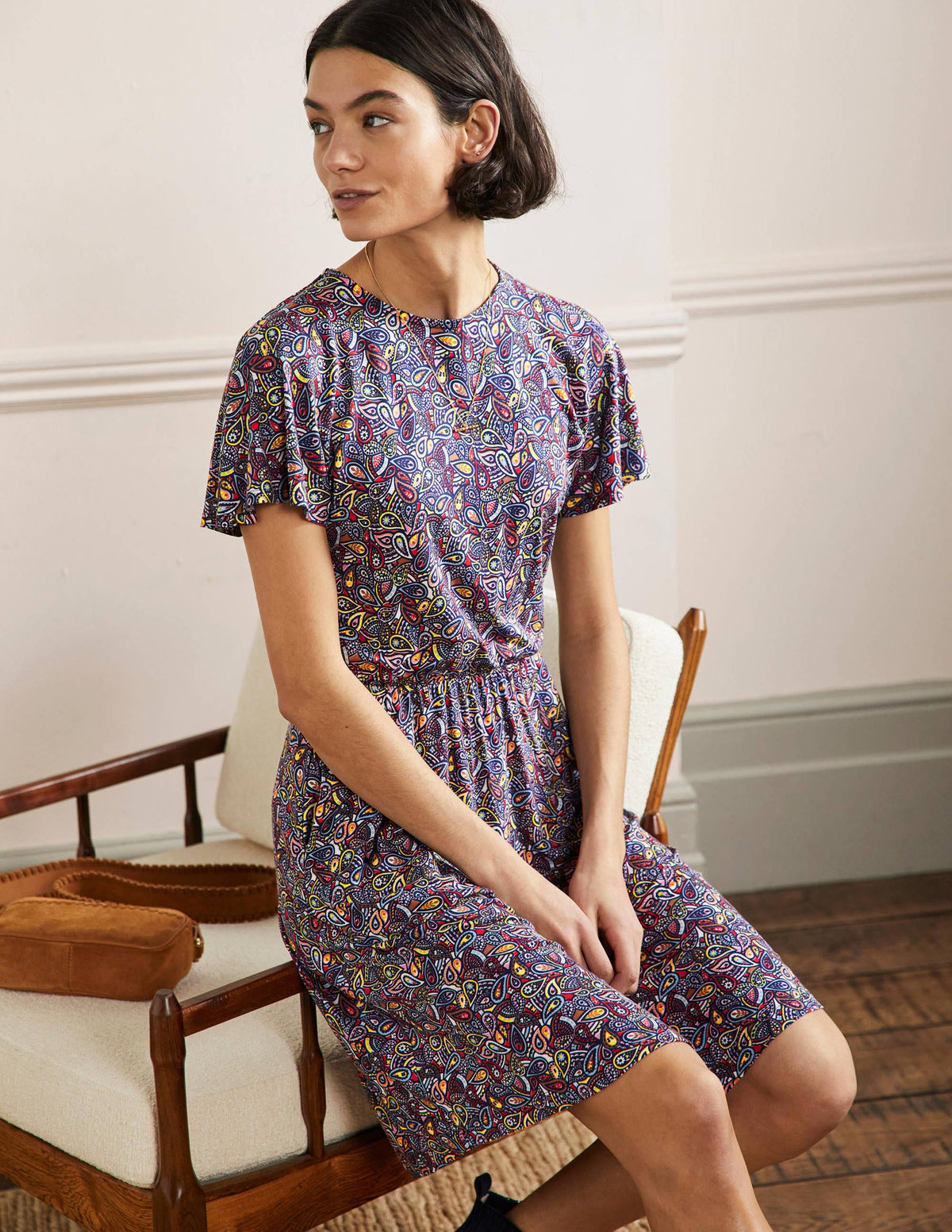 Jerseykleid mit Flatterärmeln-Navy, Paisleymuster-5