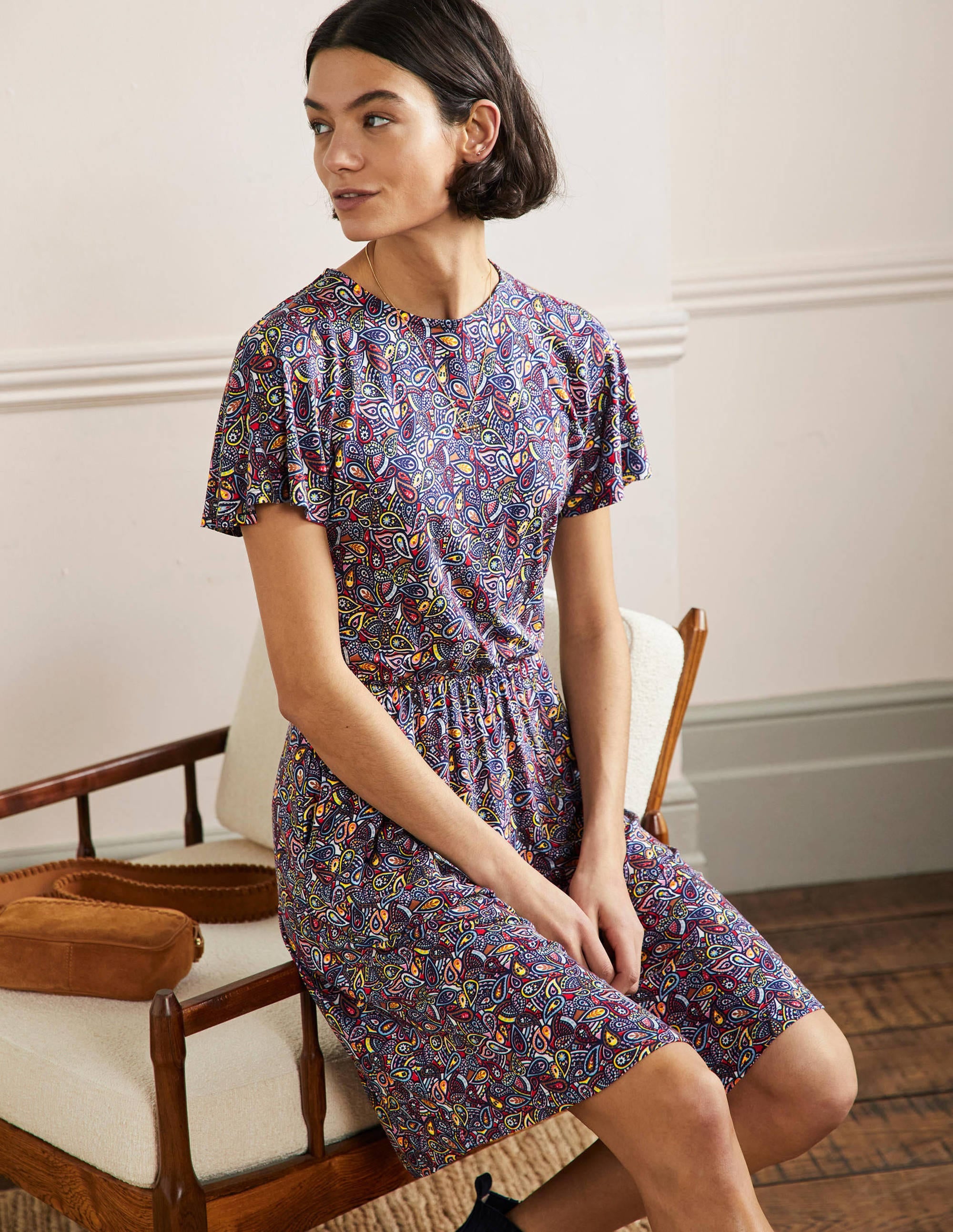 Jerseykleid mit Flatterärmeln-Navy, Paisleymuster - Image 5
