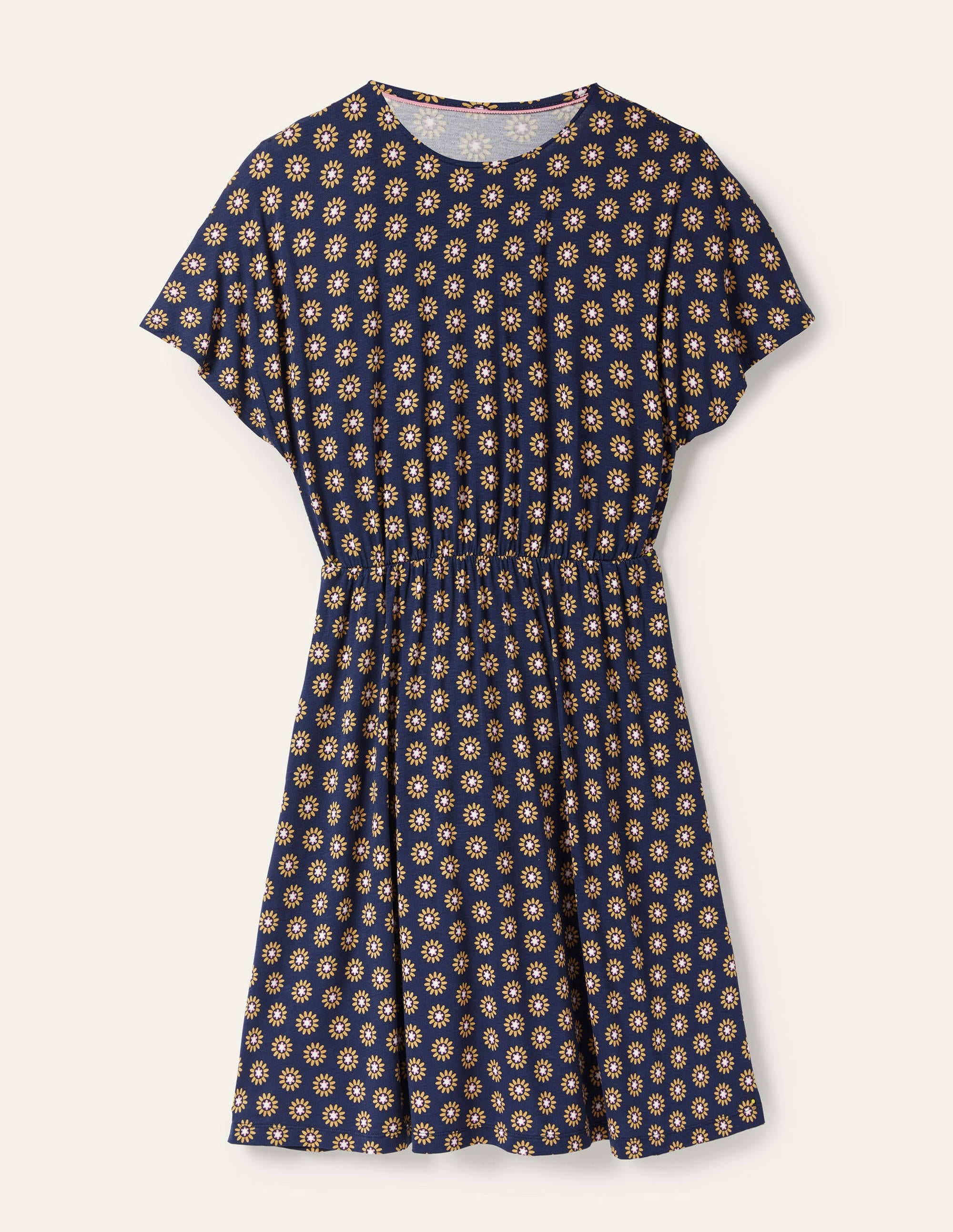 Flutter Sleeve Jersey Dress-French Navy, Daisy Stamp - Image 5
