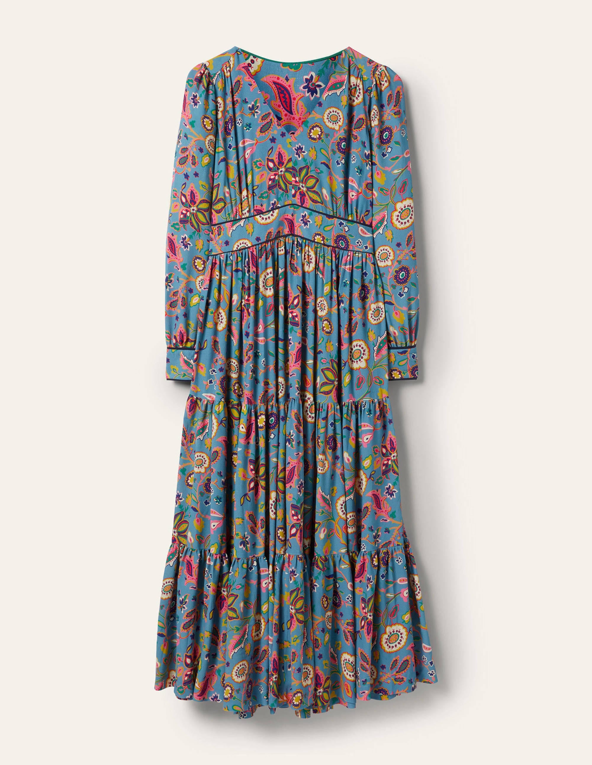 V-Neck Tiered Midi Dress-Dusty Blue, Opulent Paradise - Image 5