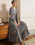 V-Neck Tiered Midi Dress-Dusty Blue, Opulent Paradise
