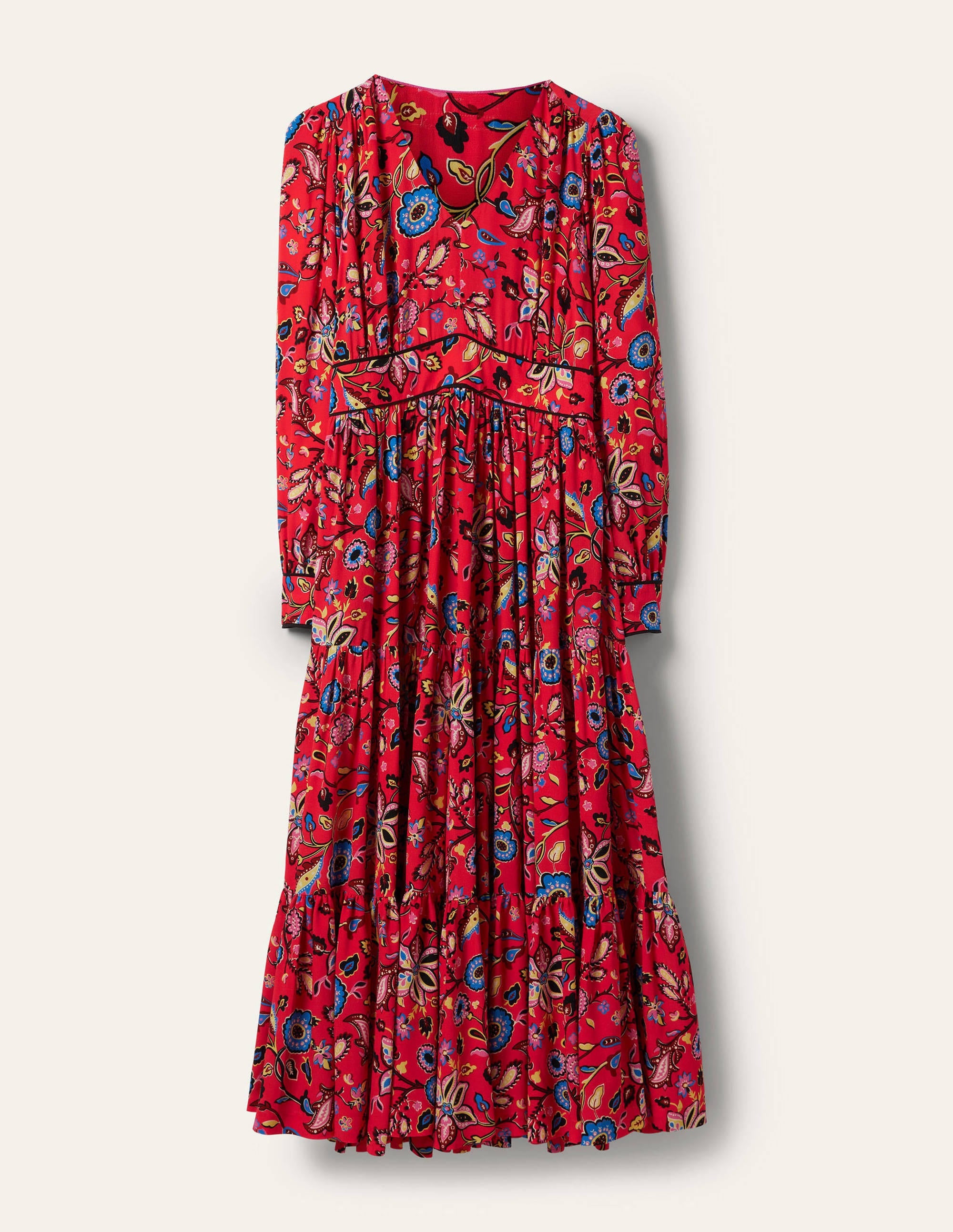 Robe midi volantée à col V-Rouge, motif Opulent Paradise - Image 5