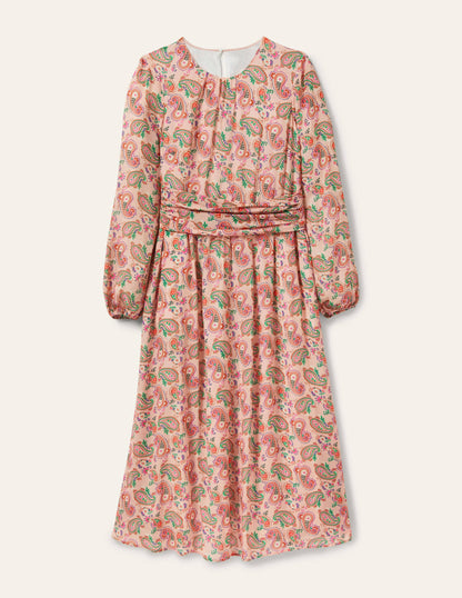 Midikleid mit geraffter Taille-Milchshake, Paisleymuster-5