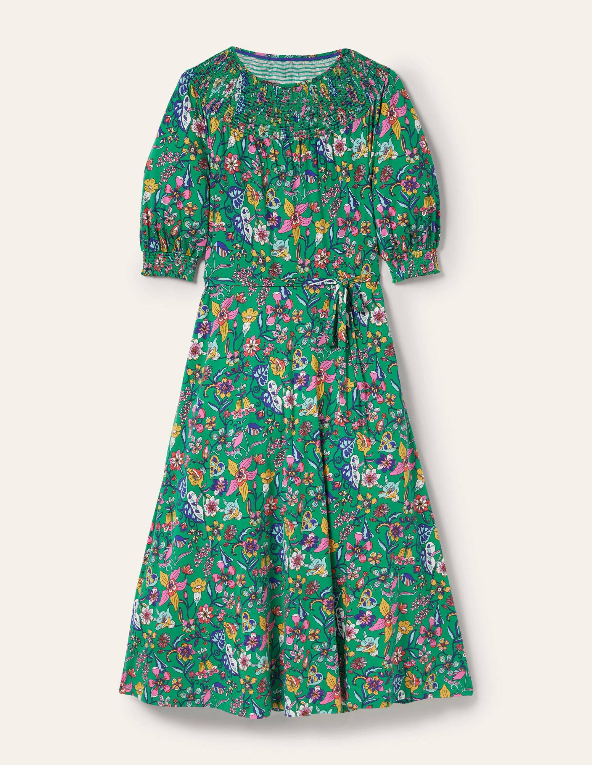 Jersey-Midikleid mit Smokausschnitt-Schottengrün, Blumenmuster - Image 6