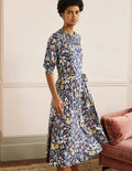 Jersey-Midikleid mit Smokausschnitt-Französisches Navy, Blumenmuster