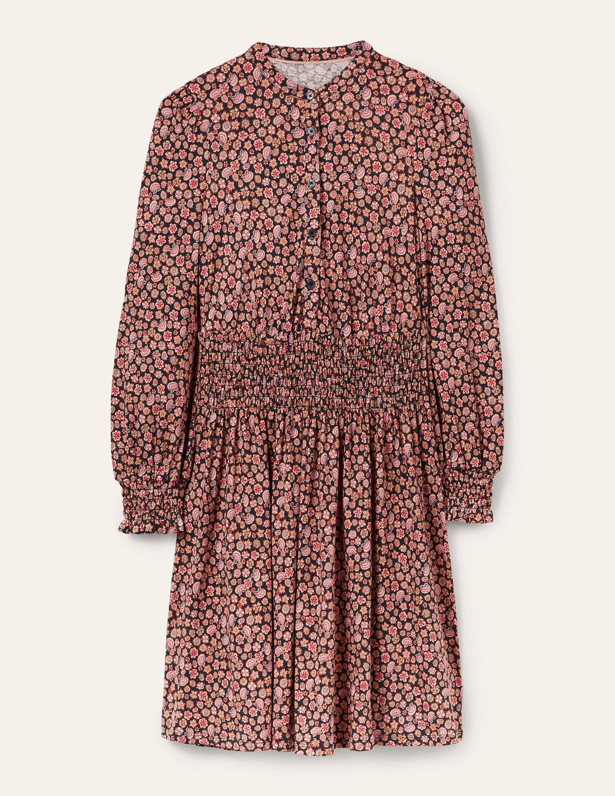 Robe-chemise à smocks en jersey-Bleu marine foncé, rose blush botanique - Image 6