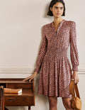 Robe-chemise à smocks en jersey-Bleu marine foncé, rose blush botanique