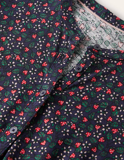 Jerseyhemdblusenkleid mit Smokdetail-Französisches Navy, Blüten/Beeren-5