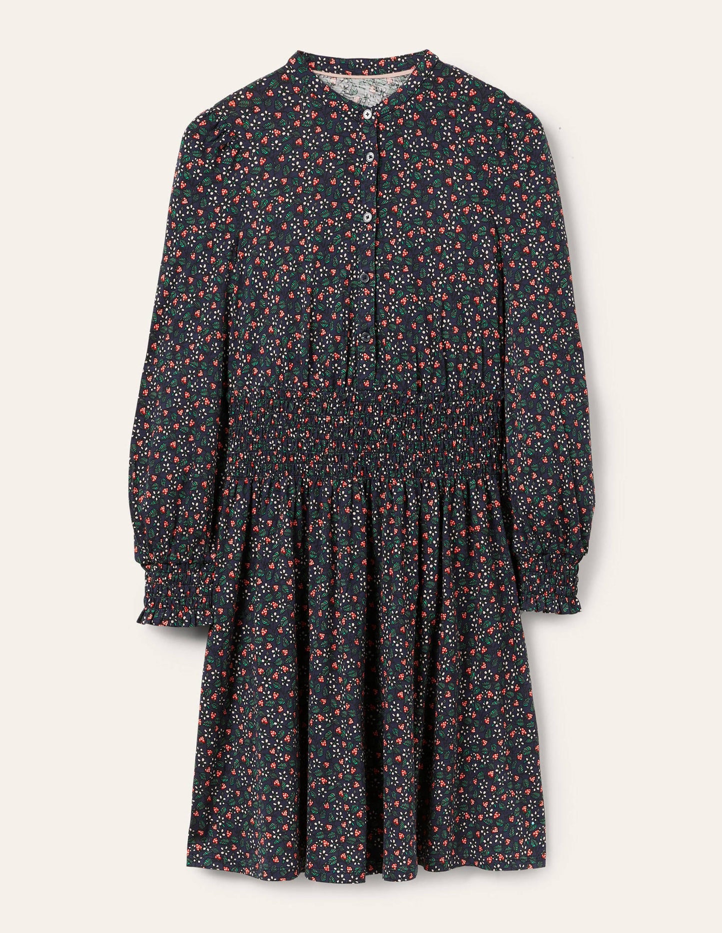 Jerseyhemdblusenkleid mit Smokdetail-Französisches Navy, Blüten/Beeren
