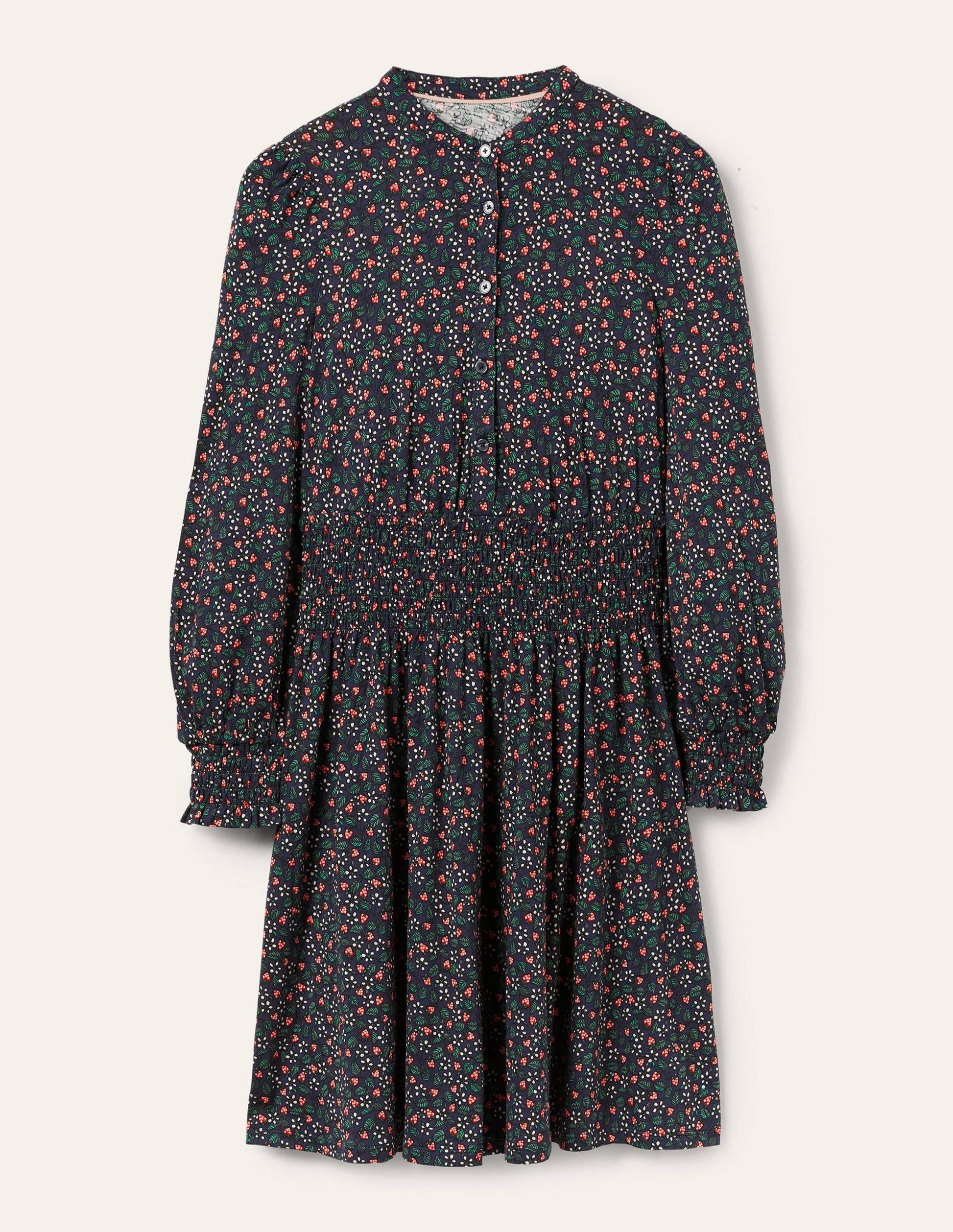 Jerseyhemdblusenkleid mit Smokdetail-Französisches Navy, Blüten/Beeren-6