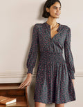 Smocked Jersey Shirt Dress-French Navy, Flora Berry