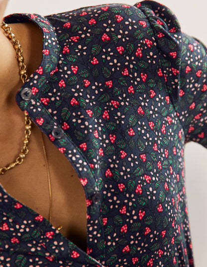 Jerseyhemdblusenkleid mit Smokdetail-Französisches Navy, Blüten/Beeren-2