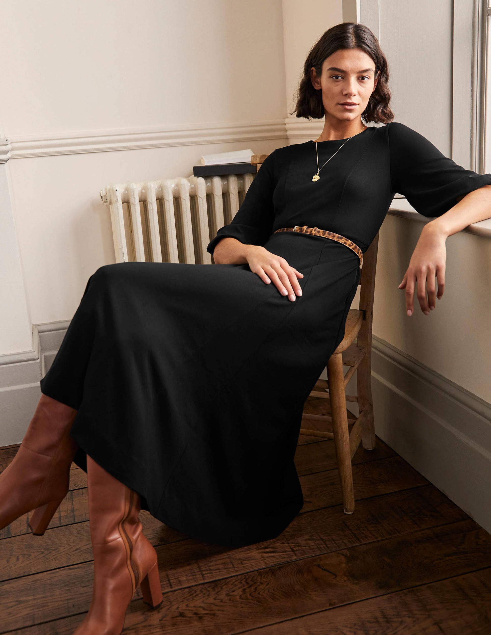 Ponte-Midikleid mit Tellerrock-Schwarz-1