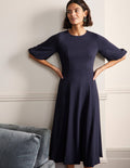 Ponte-Midikleid mit Tellerrock-Marineblau