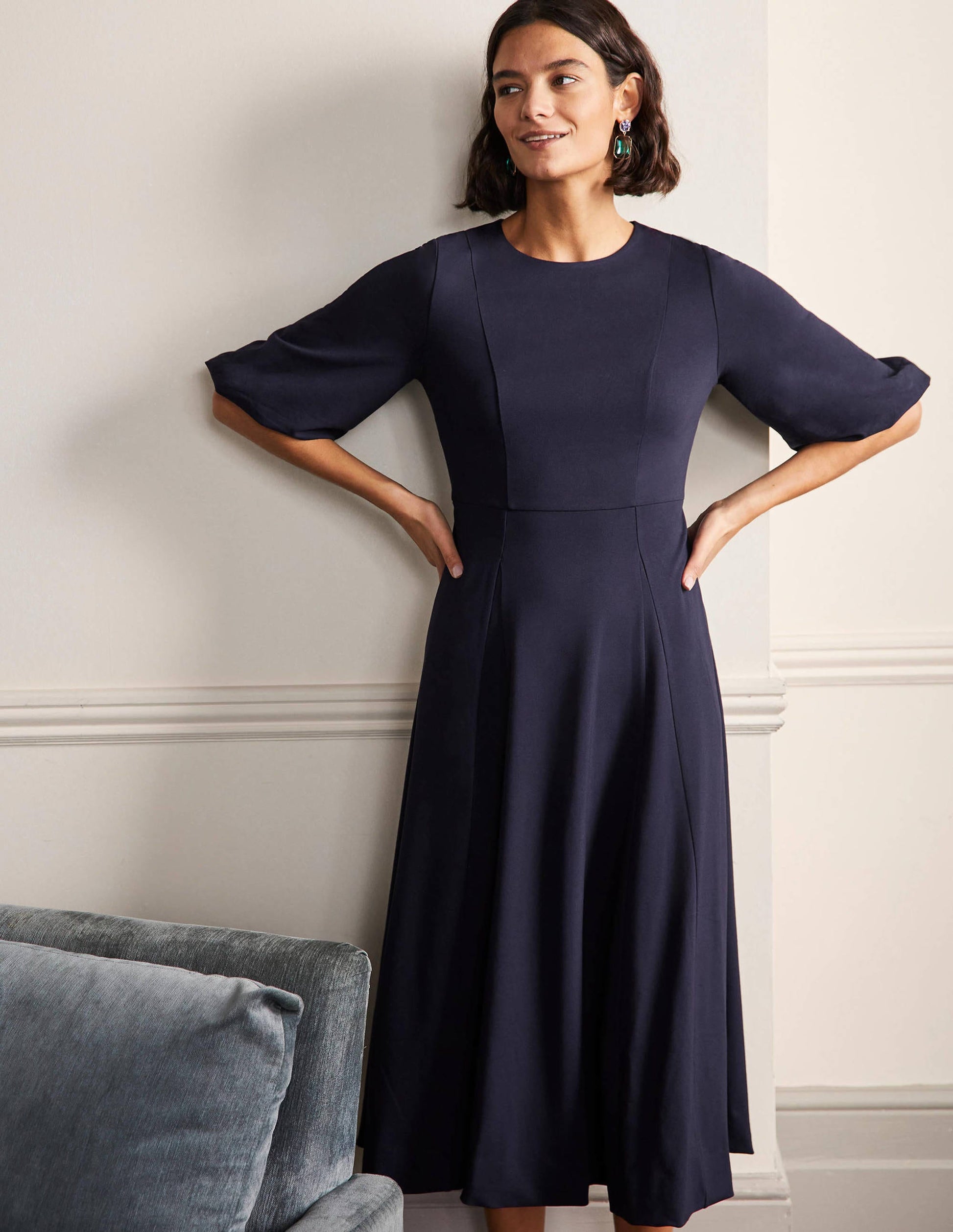 Ponte-Midikleid mit Tellerrock-Marineblau-1