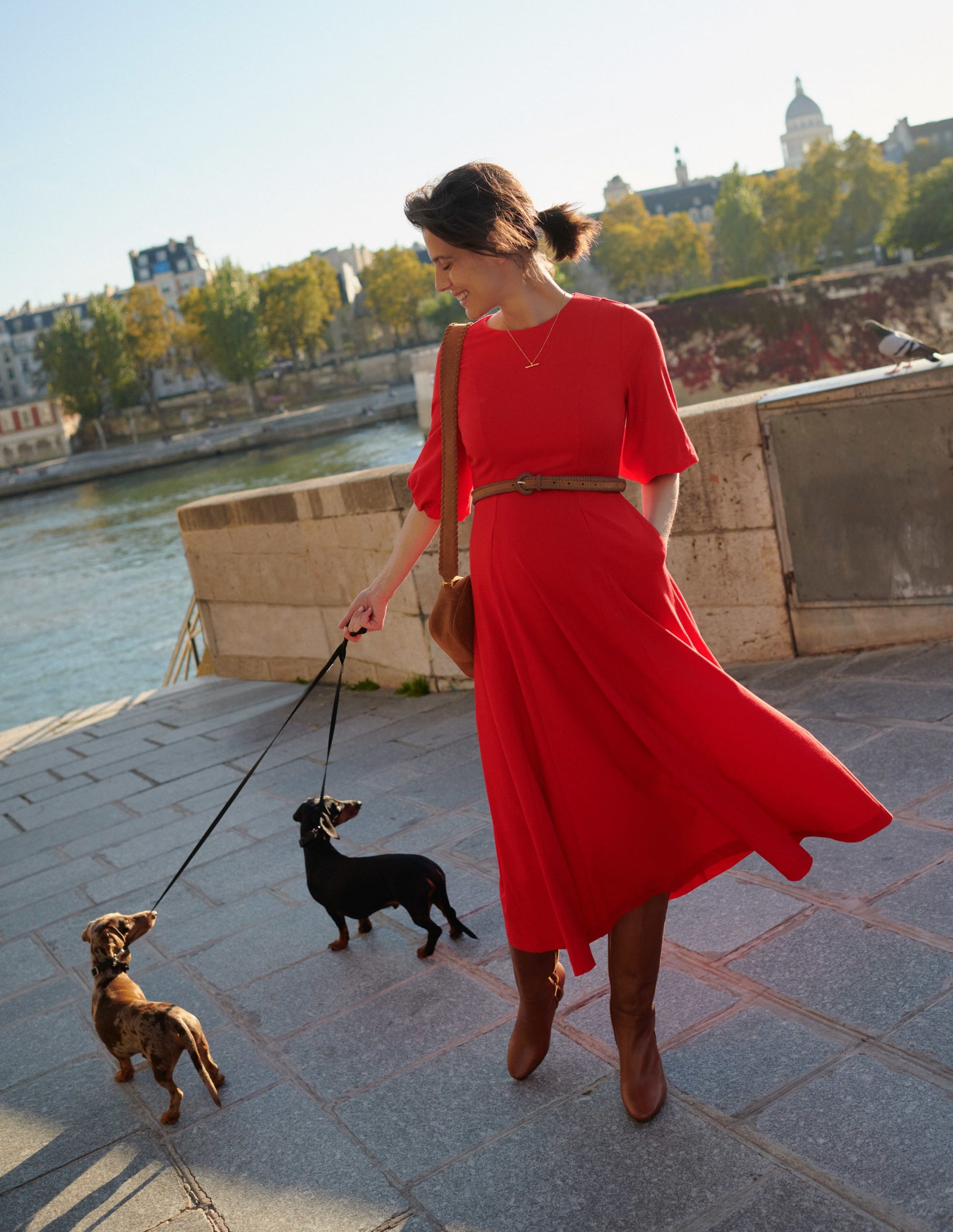 Ponte-Midikleid mit Tellerrock-Rot-6