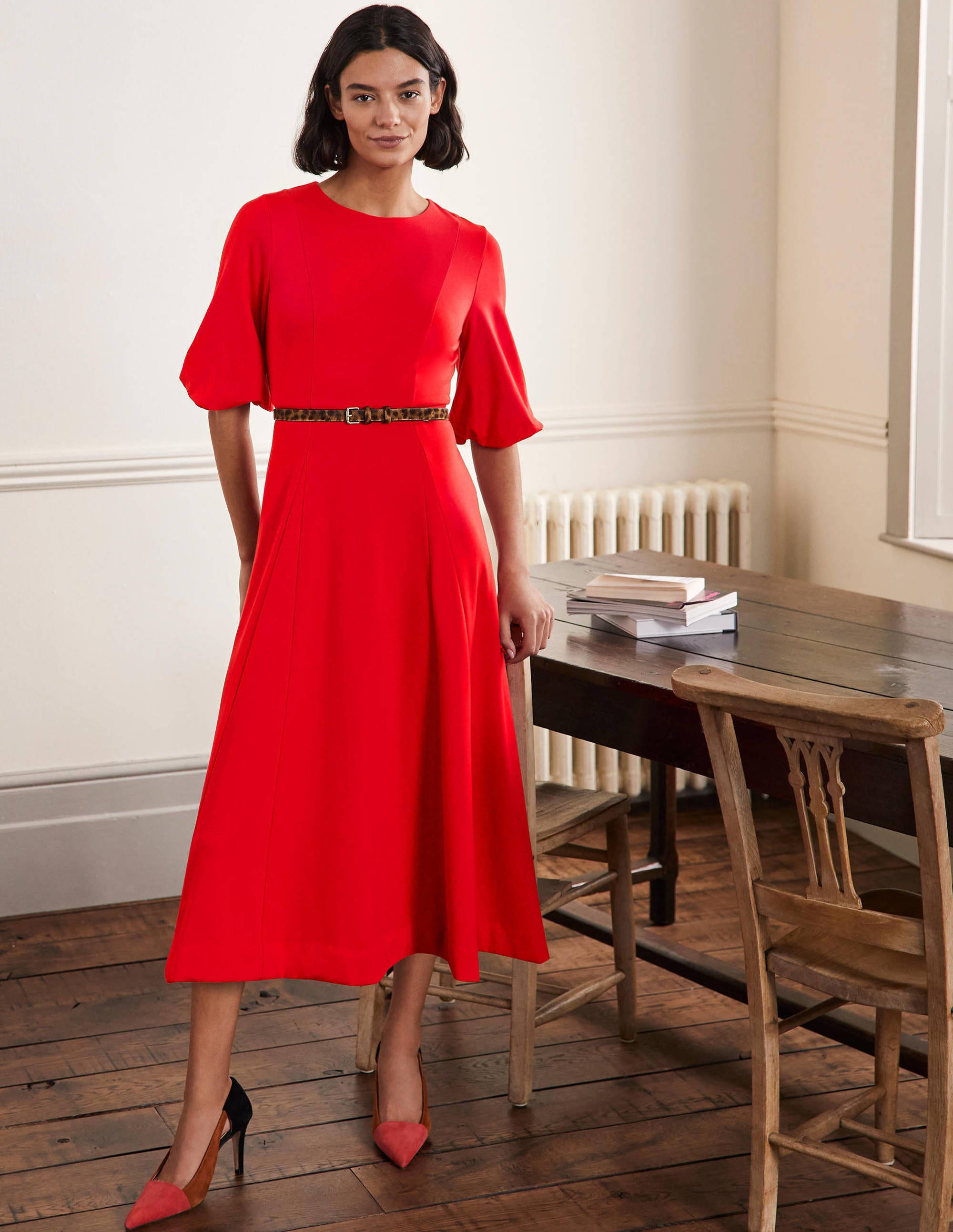 Ponte-Midikleid mit Tellerrock-Rot - Image 1