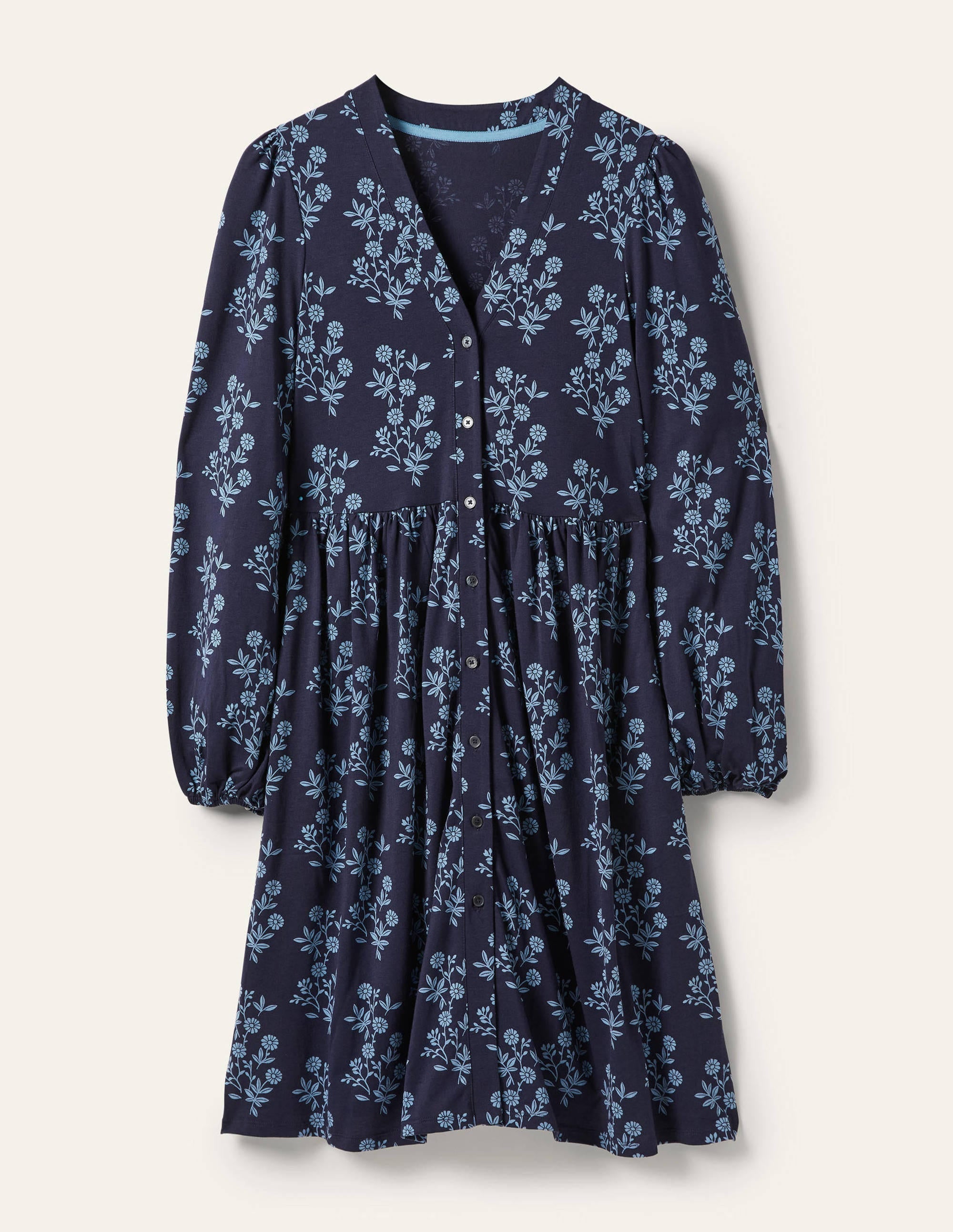 Jerseykleid mit durchgängiger Knopfleiste-Französisches Navy, Gruppierte Blätter - Image 5