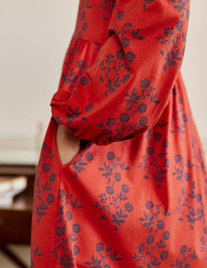 Jerseykleid mit durchgängiger Knopfleiste-Rot, Gruppierte Blätter