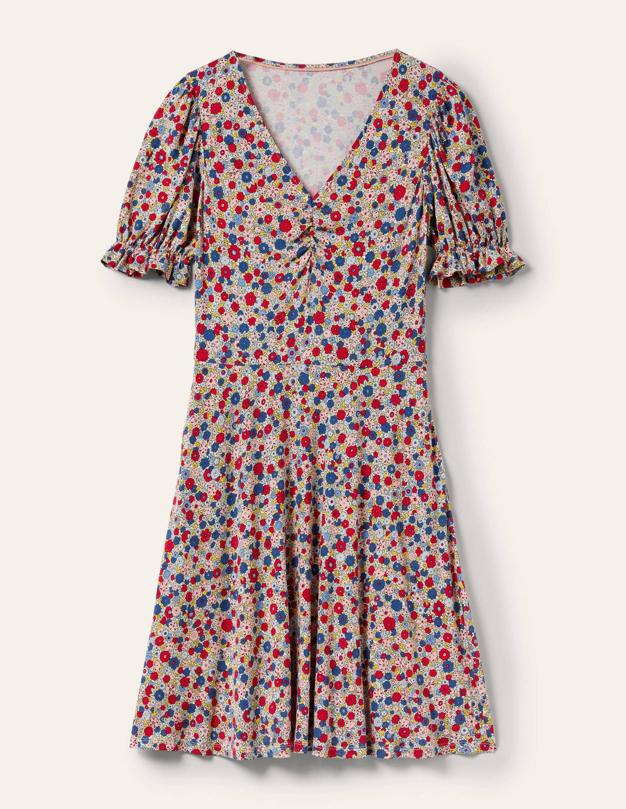 Jerseykleid mit V-Ausschnitt-Rivierablau, Gruppierte Blumen - Image 5