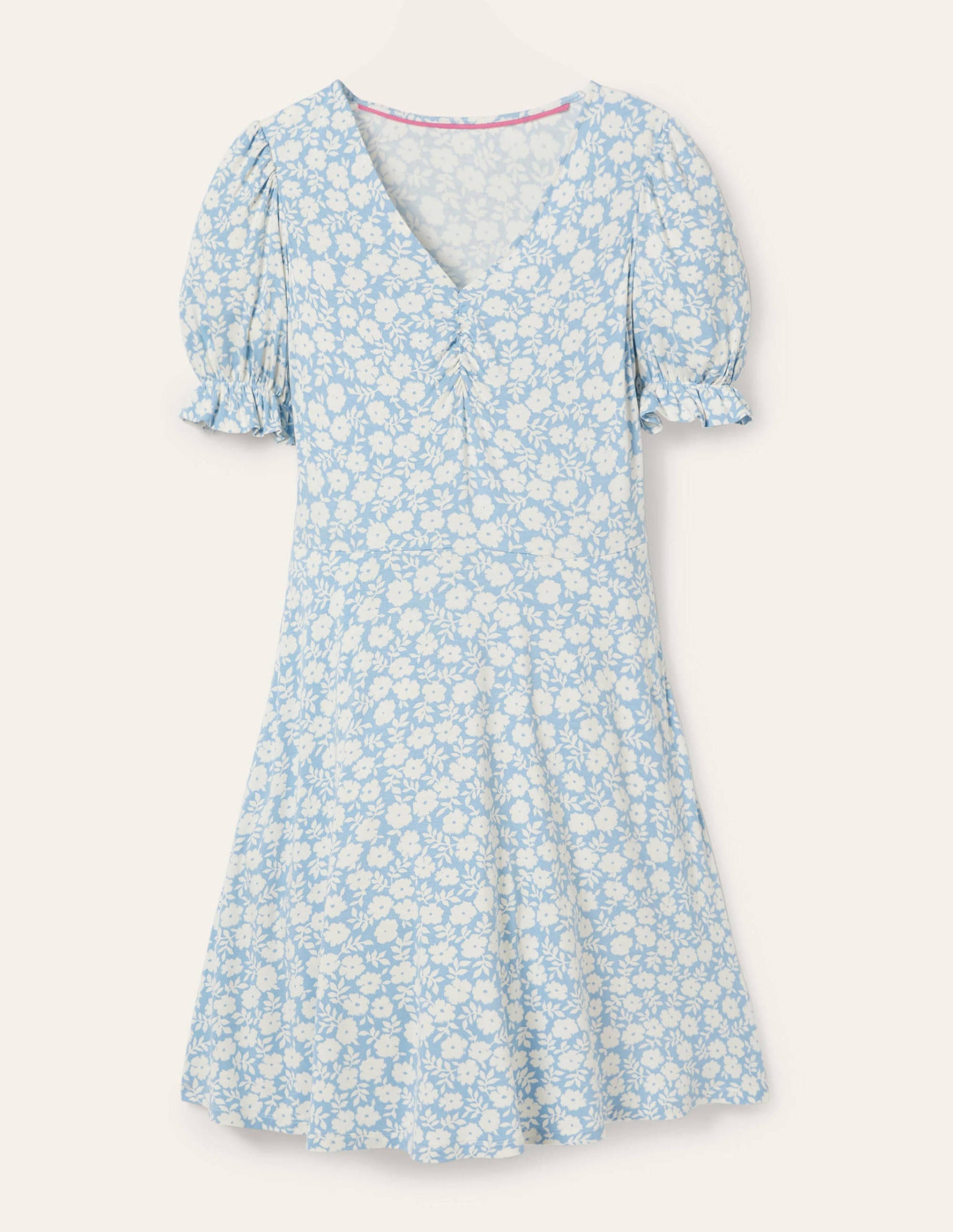 V-Neck Jersey Dress-Dusty Blue, Ditsy Prairie-5
