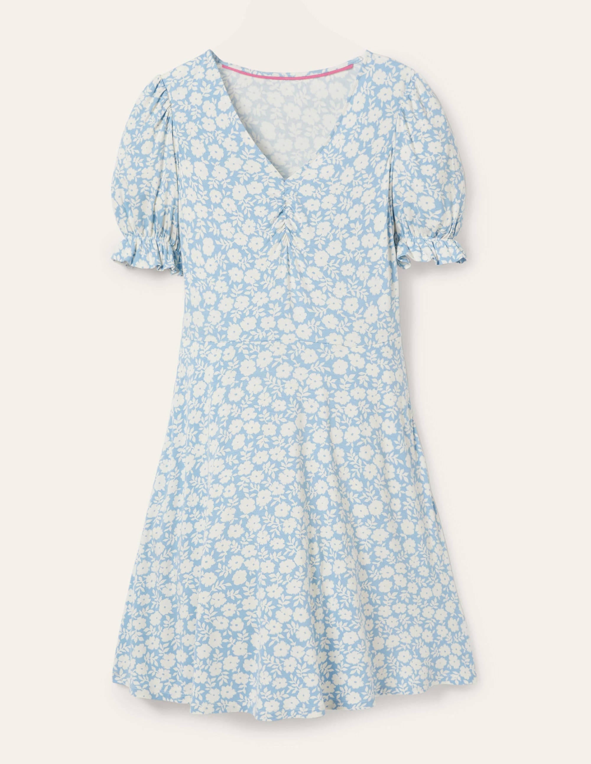 V-Neck Jersey Dress-Dusty Blue, Ditsy Prairie - Image 5