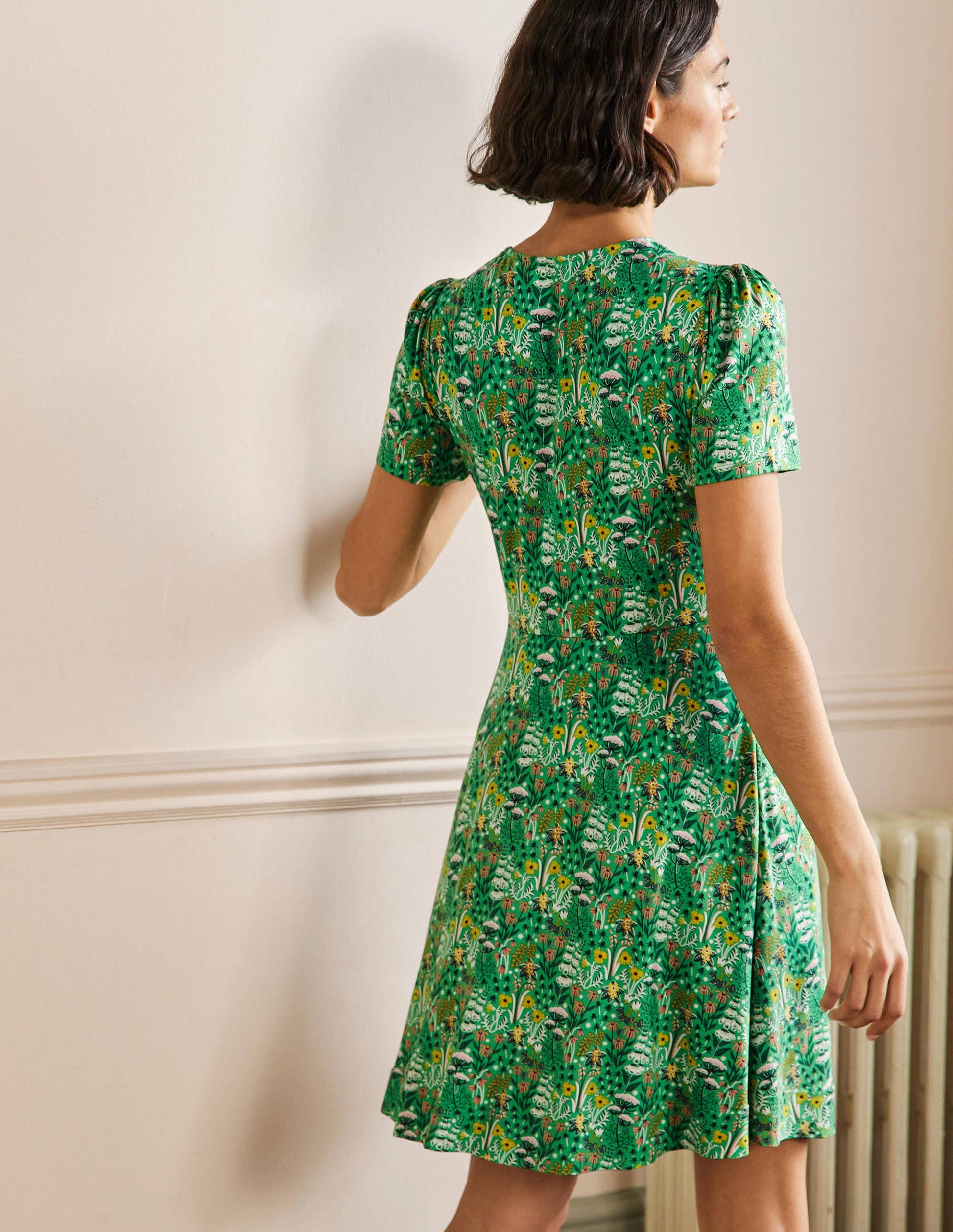 Crew Neck Jersey Dress-Rich Emerald, Wildflower Bloom-3