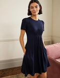 Robe col rond en jersey-Bleu marine
