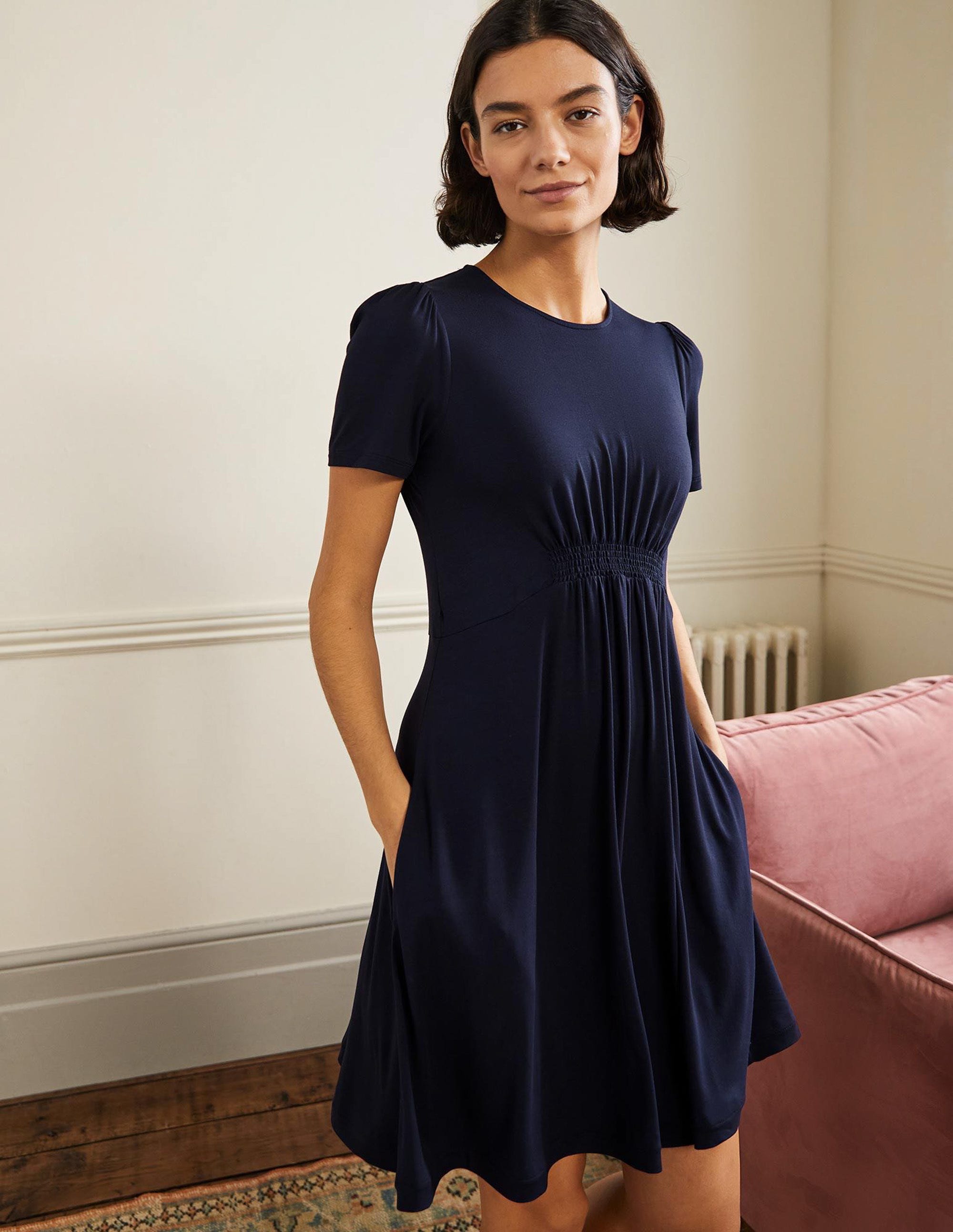 Robe col rond en jersey-Bleu marine - Image 1