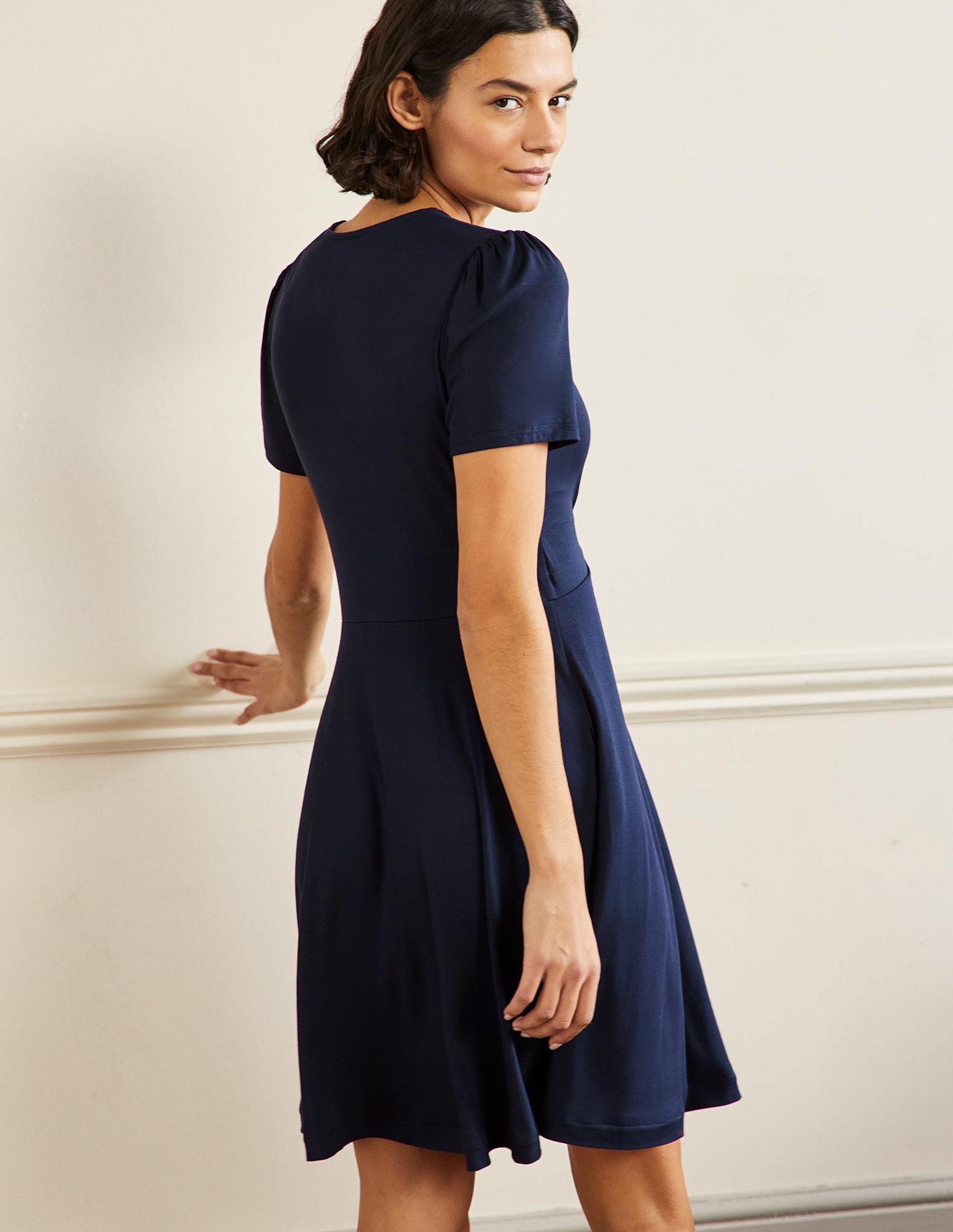 Robe col rond en jersey-Bleu marine - Image 3