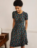 Jerseykleid mit Rundhalsausschnitt-Französisches Navy, Wildblumenblüten