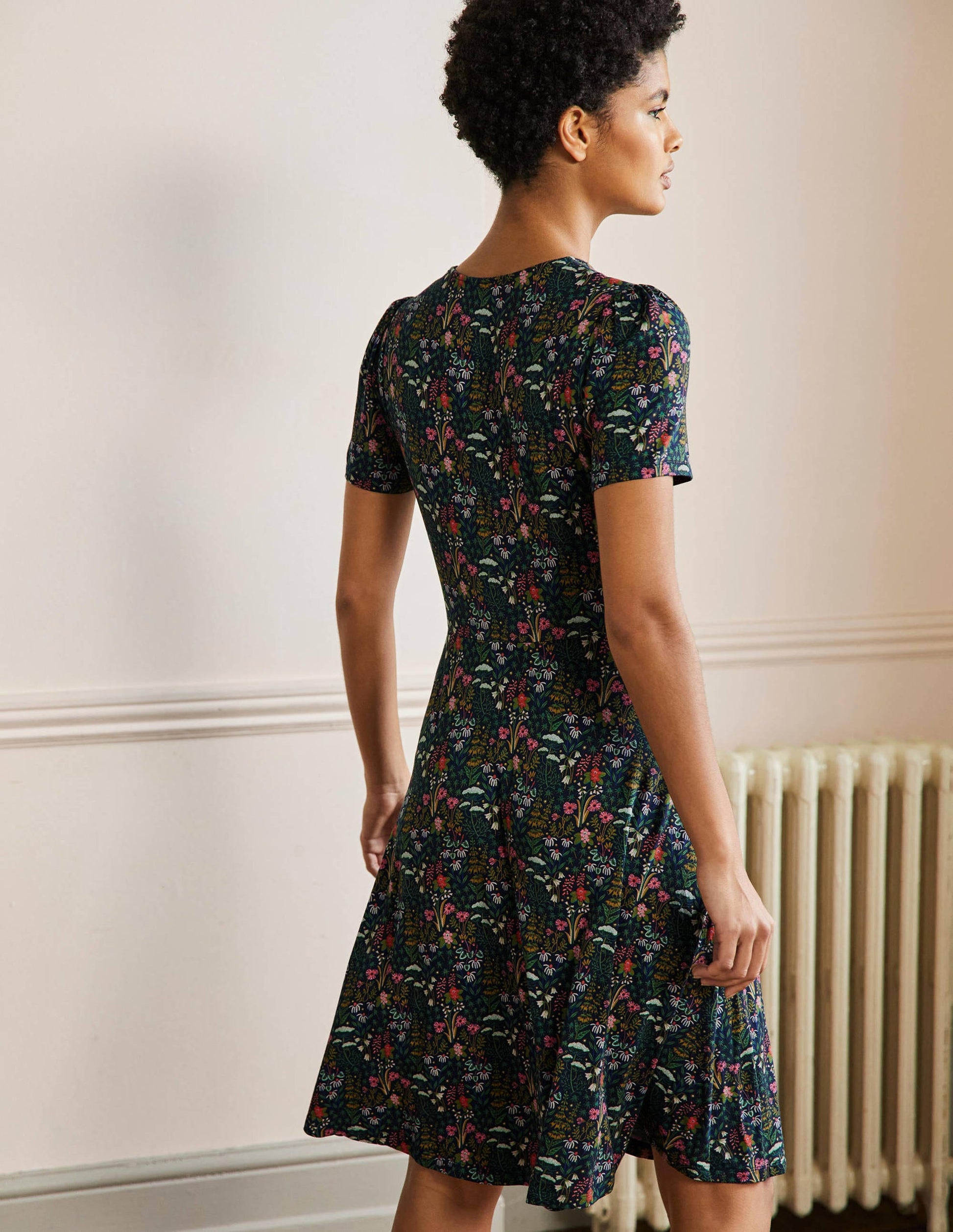 Jerseykleid mit Rundhalsausschnitt-Französisches Navy, Wildblumenblüten-3