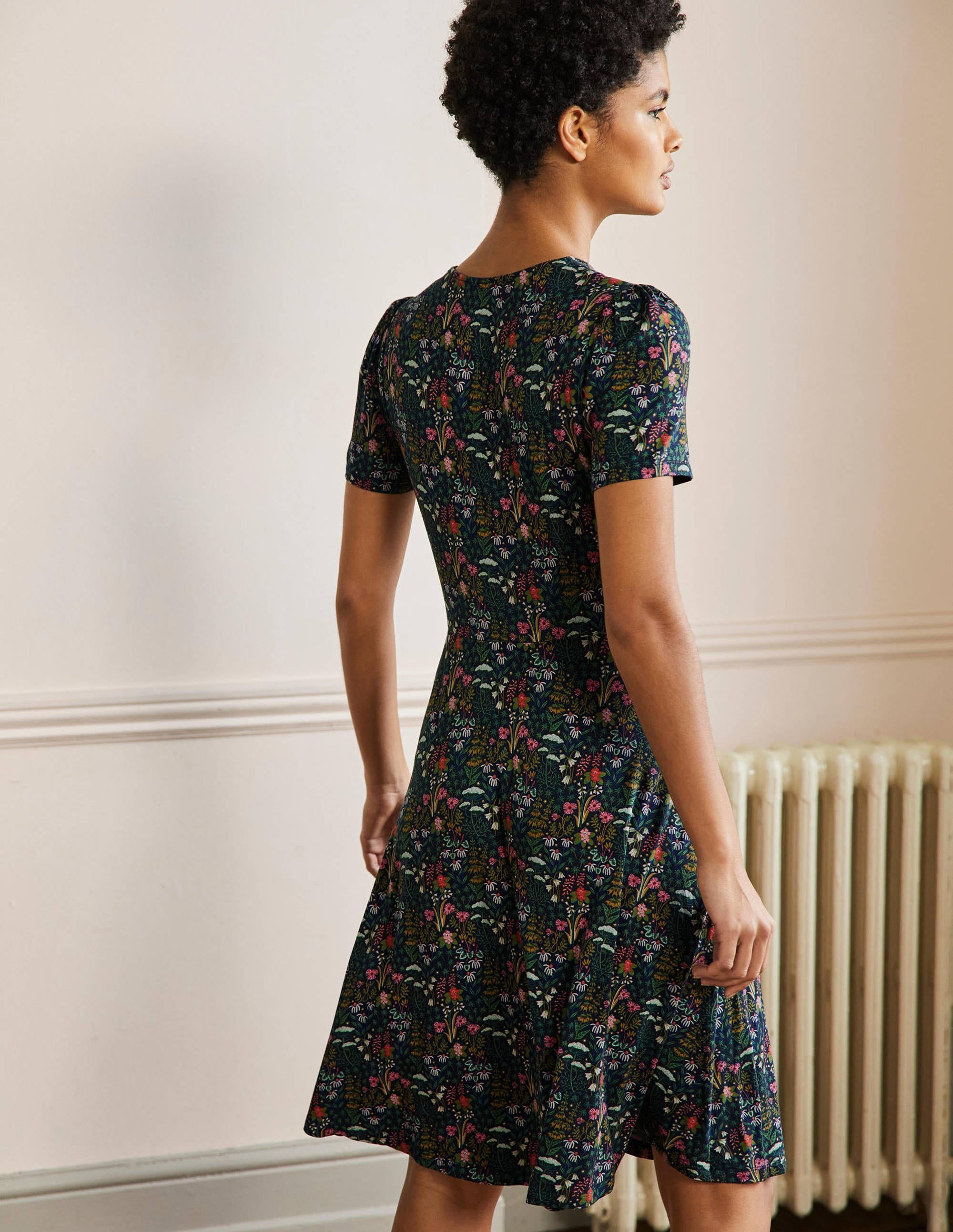 Jerseykleid mit Rundhalsausschnitt-Französisches Navy, Wildblumenblüten - Image 3