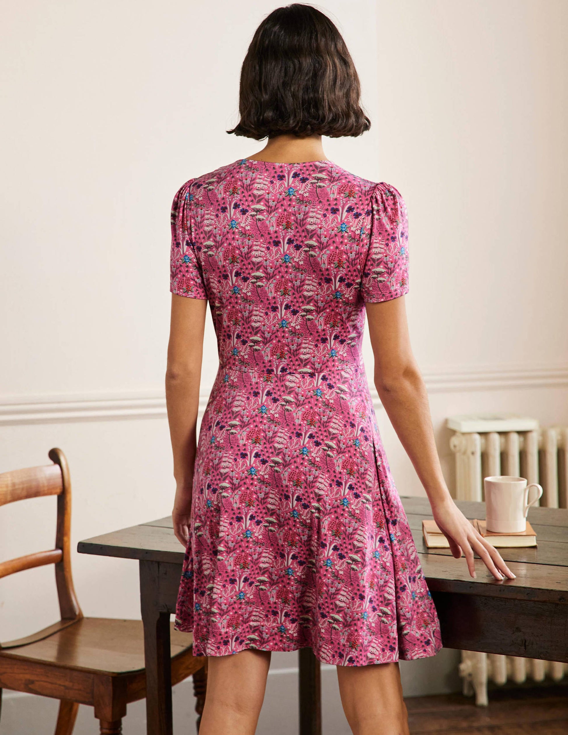Jerseykleid mit Rundhalsausschnitt-Rosa, Wildblumenblüten-3