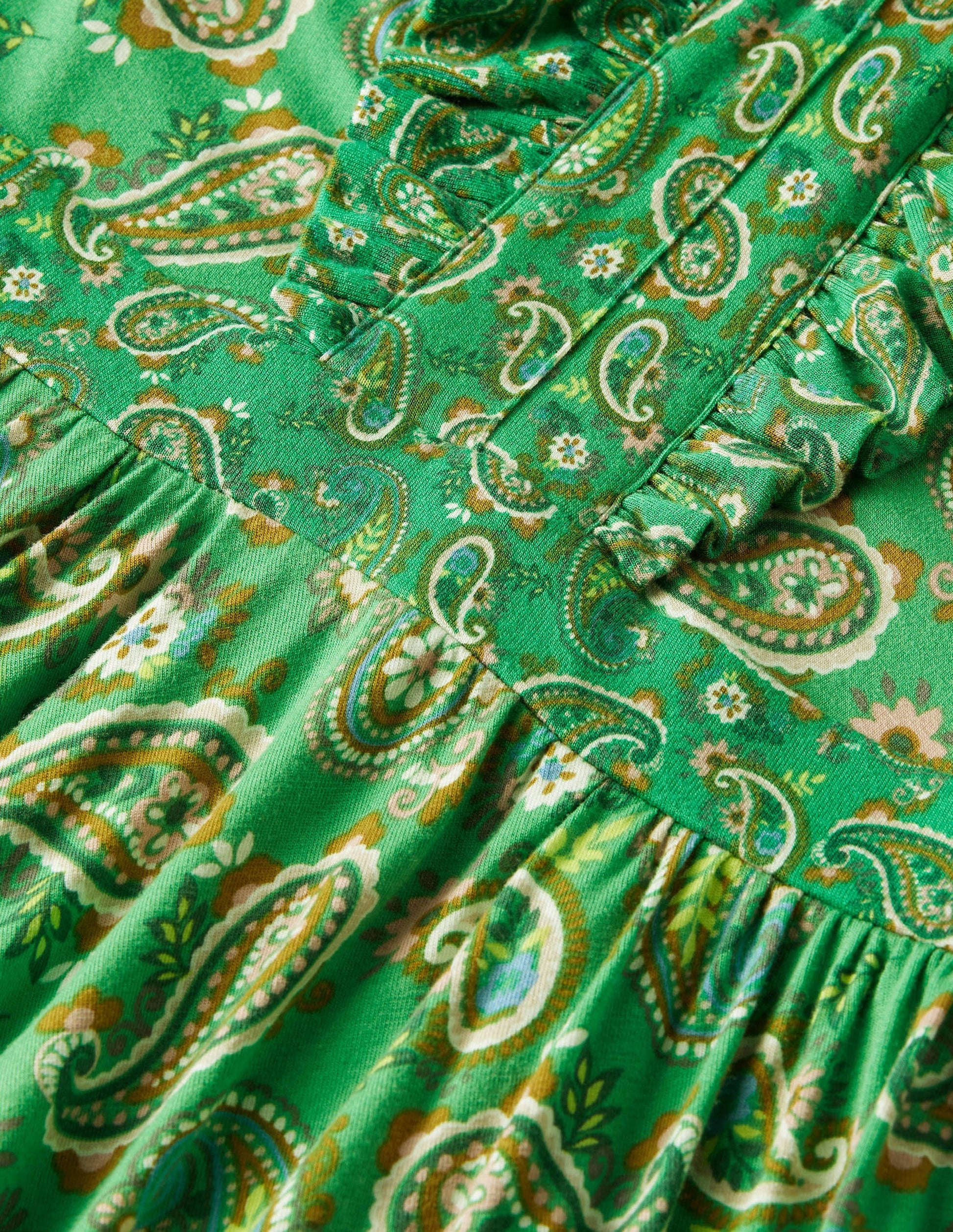 Jerseymaxikleid mit Rüschen-Schottengrün, Blühendes Paisleymuster-6
