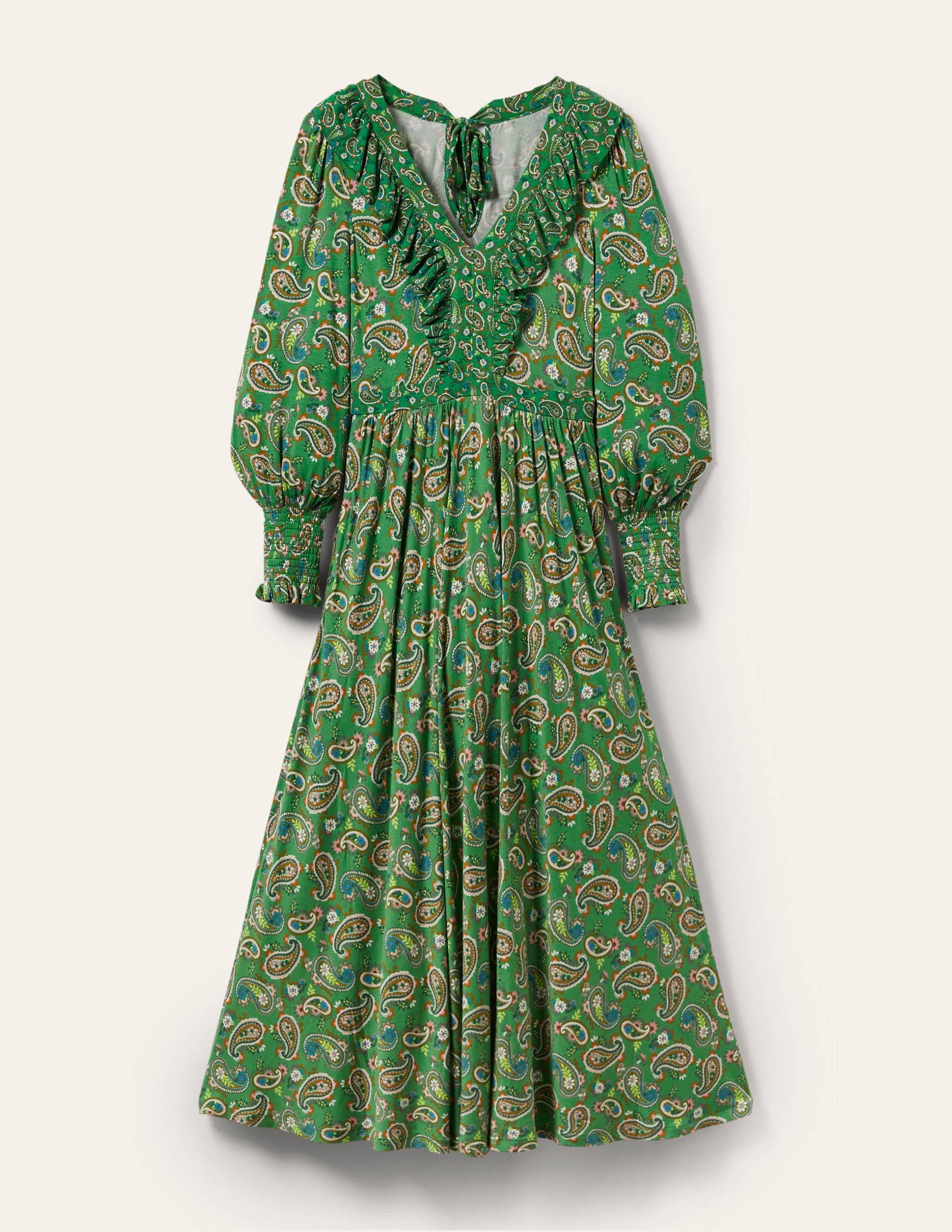 Jerseymaxikleid mit Rüschen-Schottengrün, Blühendes Paisleymuster-7