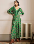 Jerseymaxikleid mit Rüschen-Schottengrün, Blühendes Paisleymuster