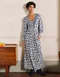 Ruffle Jersey Maxi Dress-French Navy, Paisley Bloom