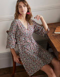 Mini-robe empire simple en jersey-Ivoire, motif Oriental Paradise